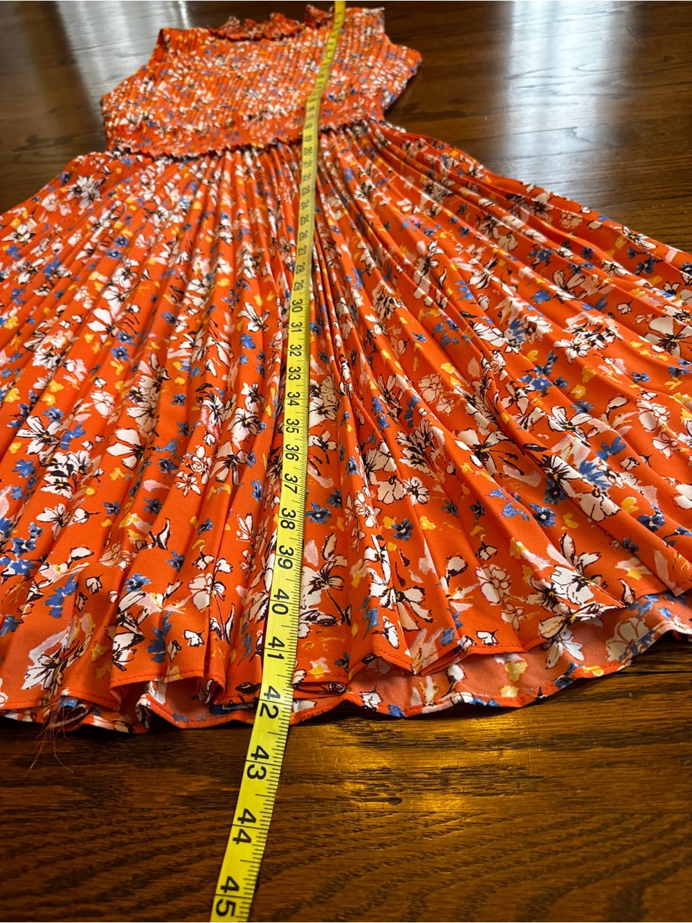 Nanette Lepore Orange Floral A-Line High Neck Pleated Smocked Lined Dress 10 - Picture 11 of 11